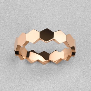 Bague abeille en or rose massif 14 carats, bague en or pour femme large, alliance pour homme en nid d'abeille