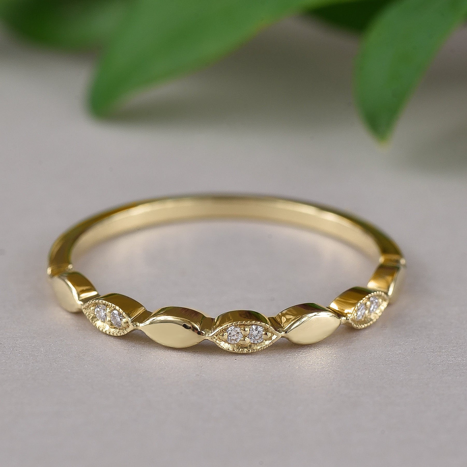 Yellow Gold Wedding Band Women Unique Gift for Her Art Deco - Etsy