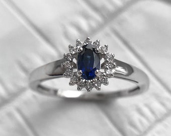 Blue Sapphire Engagement Ring, Promise Princess Ring For Her, Sapphire Rings, Sapphire Multi Stone Statement Ring, Saphire Rings Engagement