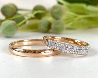 Matching Wedding Bands His and Hers, Gold Wedding Rings Set With Diamonds, His and Her Promise Rings,  Classic Wedding Bands,