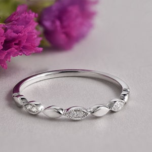 White Gold Wedding Band Women Milgrain Wedding Band Art Deco Diamond Wedding Ring Engagement Ring Eternity Diamond Ring Ring For Her