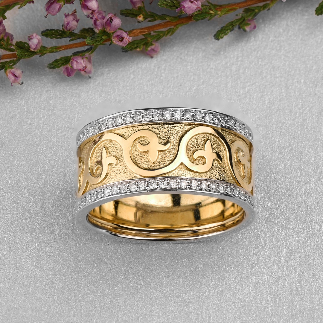 Yellow Gold Cz Eternity Band, Antique Gold Statement Ring, Medieval