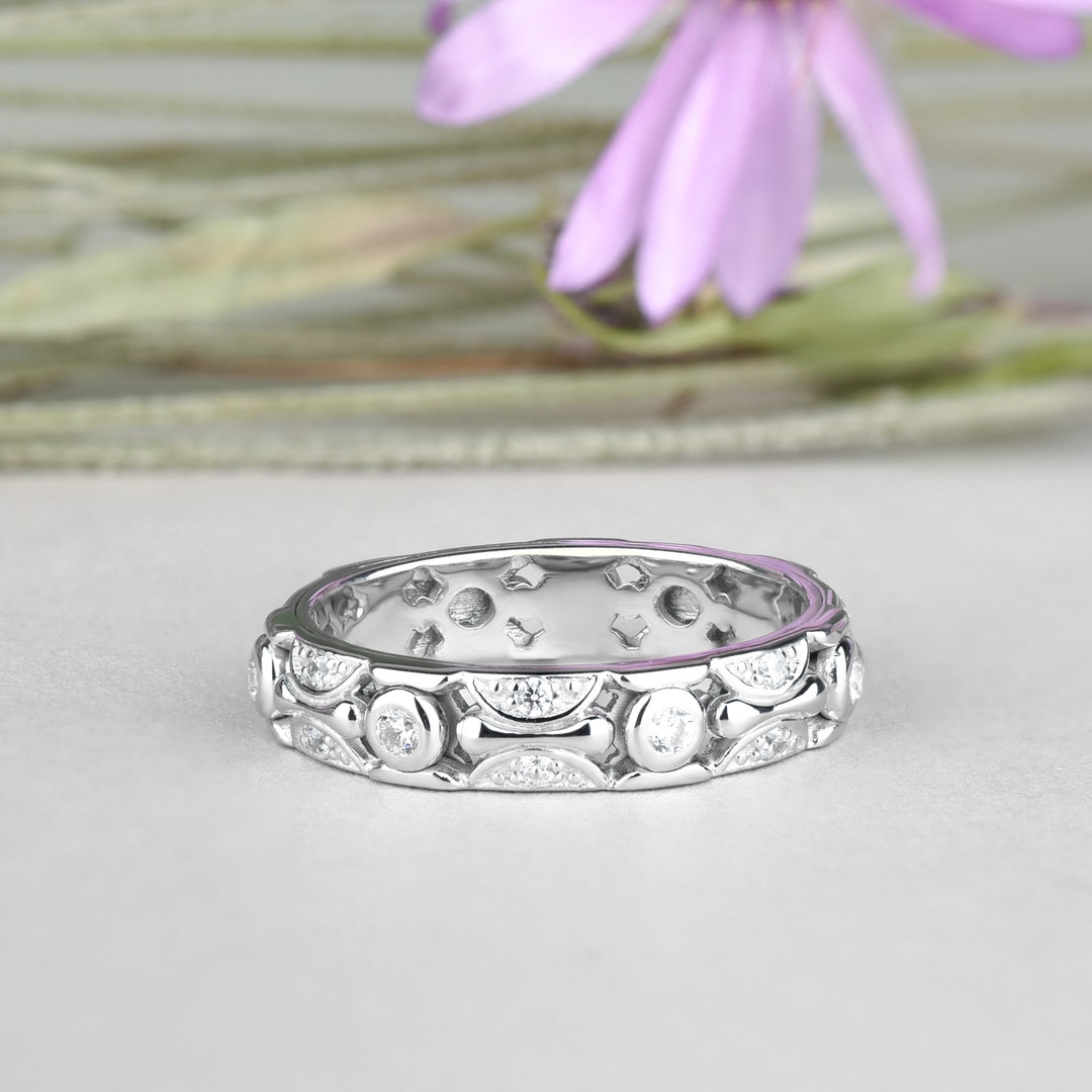 Antique Wedding Band, Tangled Wedding Ring, Bezel Set Cz or Diamond ...