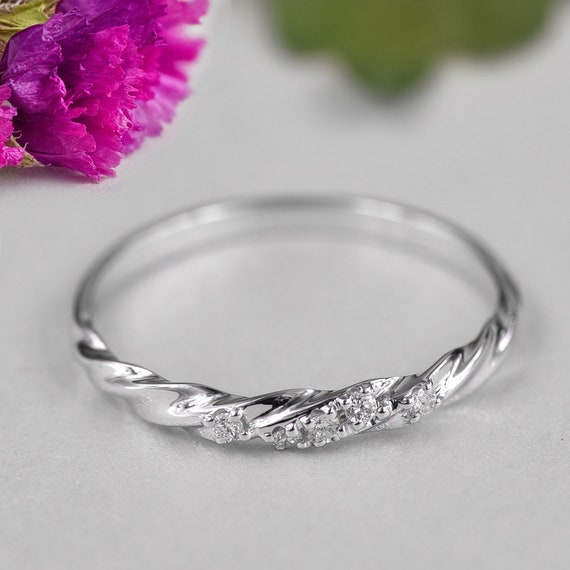 White Gold Half Eternity Band/ Moissanite Wedding Ring/ Women's Stacki