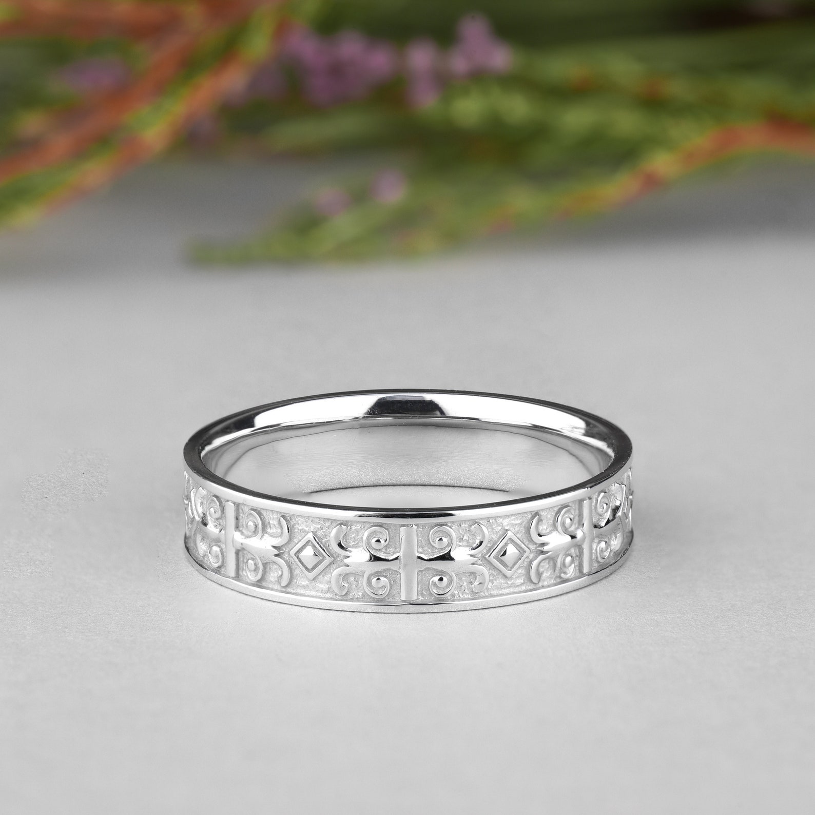 14K White Gold Mens Wedding Band Male Promise Ring Mens - Etsy