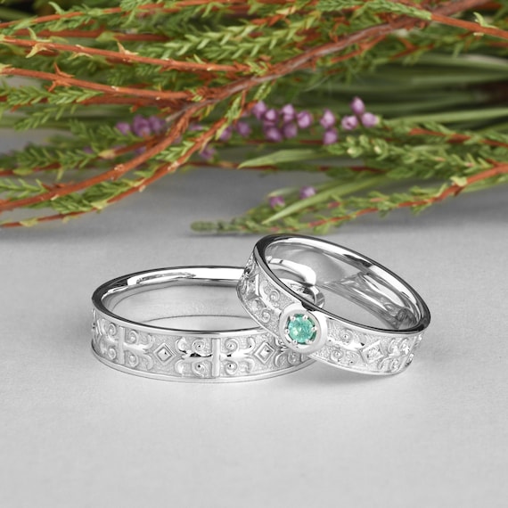 Emerald Wedding Rings 14k Solid Gold Matching Rings for Etsy