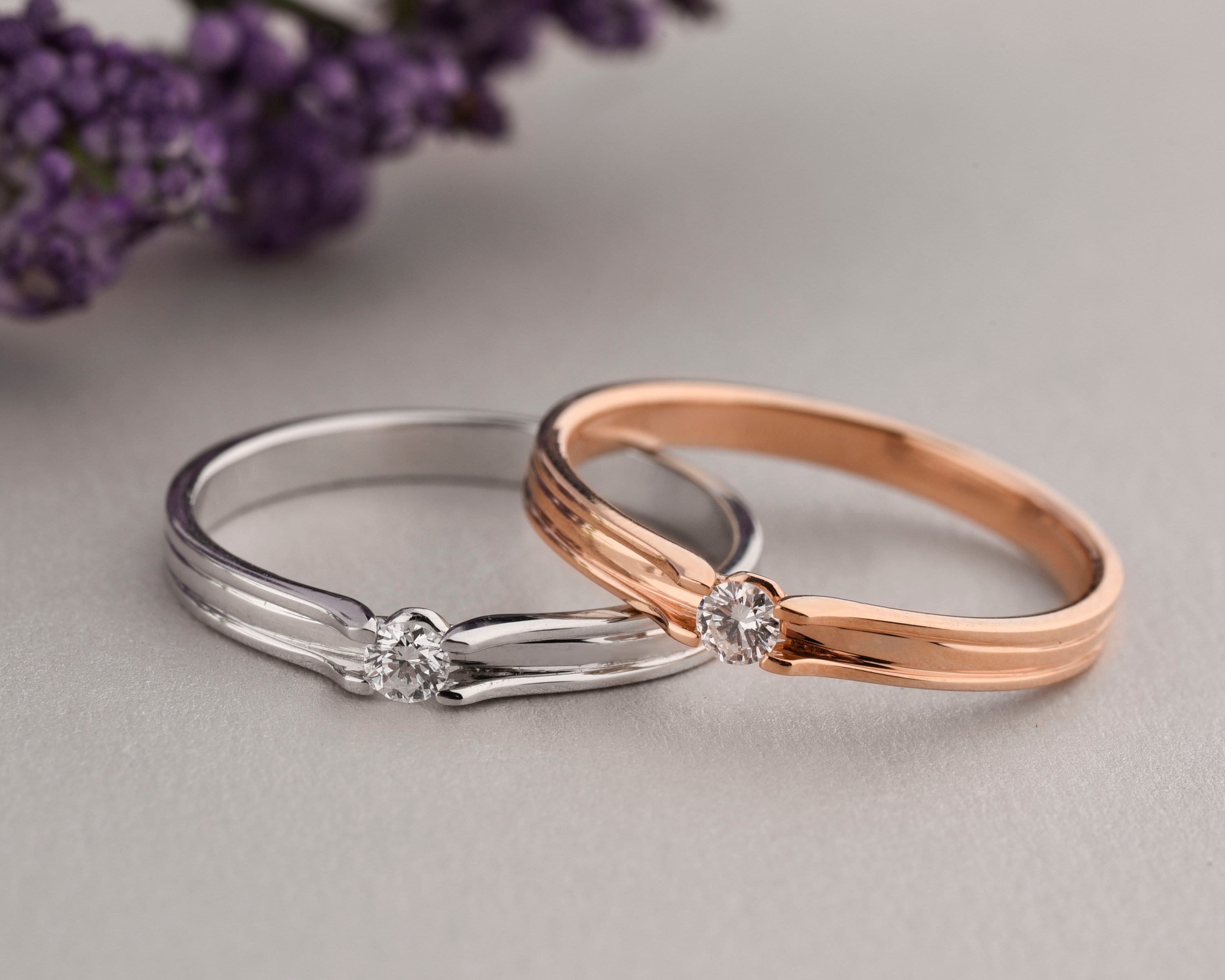 Rose Gold Diamond Rings for Women, Unique 14K Solid Gold