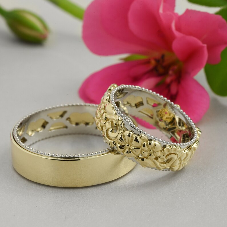 Unique Leaf and Vine Wedding Band Matching Wedding Bands Etsy