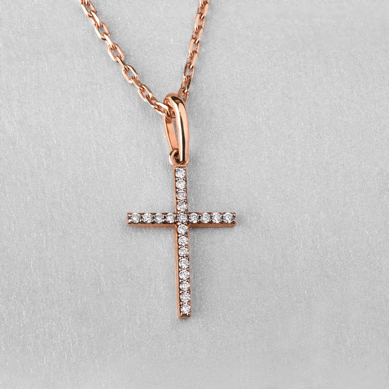 Rose Gold Cross Necklace Women14k Gold Cross Pendant Tiny Etsy