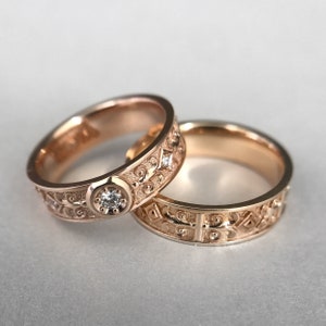 Celtic Wedding Rings, Antique Engagement Ring, Him and Her Wedding Band Set, His and Her Wedding Bands