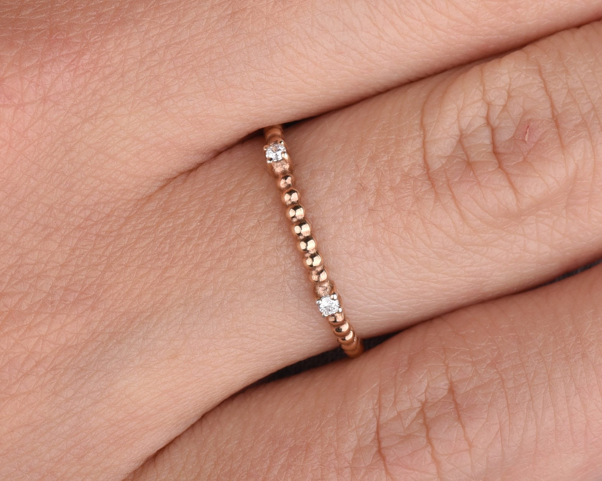 Anillo grabado de oro rosa Pequeño anillo delgado de oro con Etsy