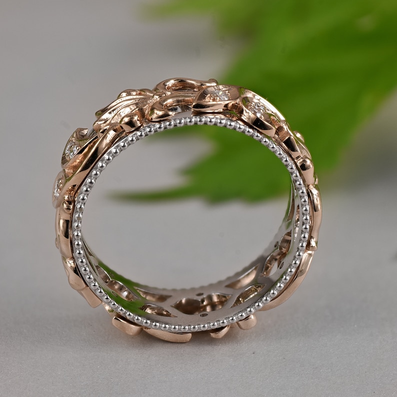 Rose Gold Leaf Ring 14k Solid Gold Ring Diamond Leaf Ring Etsy