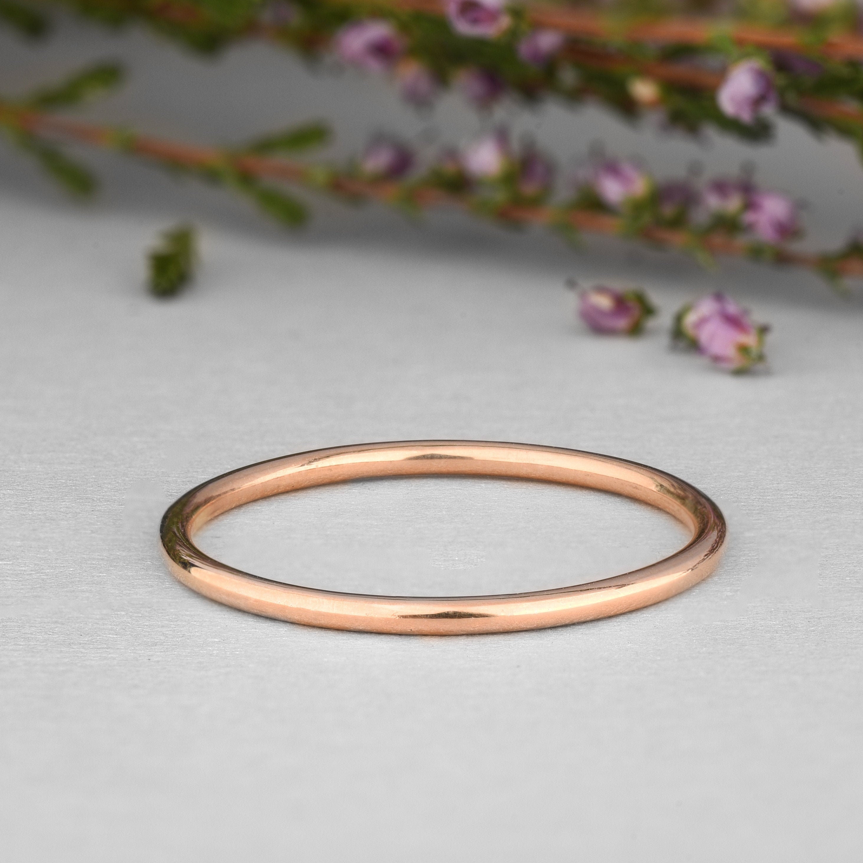 14K Solid Rose Gold Ring: Minimalist Wedding Band (1.2 mm)