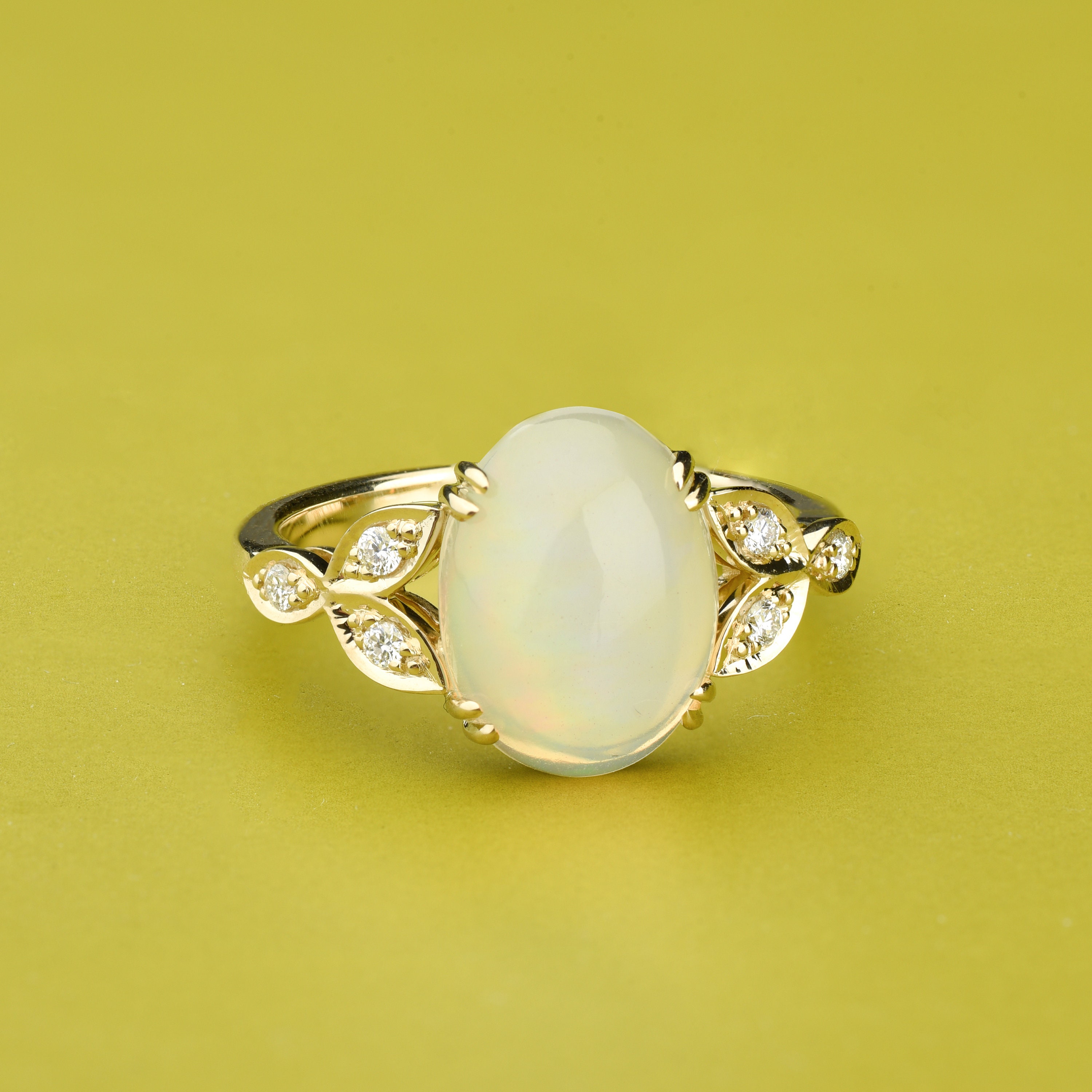Opal promise ring with diamonds Yellow gold art deco ring Etsy