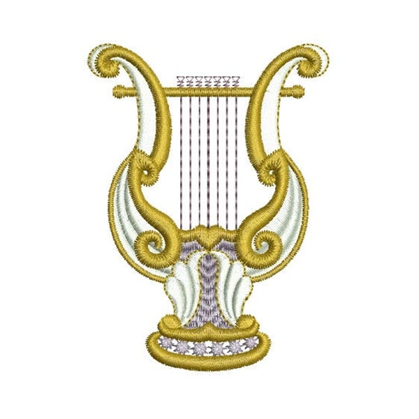 Lyre musical instrument machine embroidery design by Sue Box - 2 sizes - Endearing designs