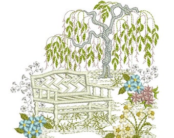 Garden Scene B machine Embroidery design by Sue Box in 2 sizes