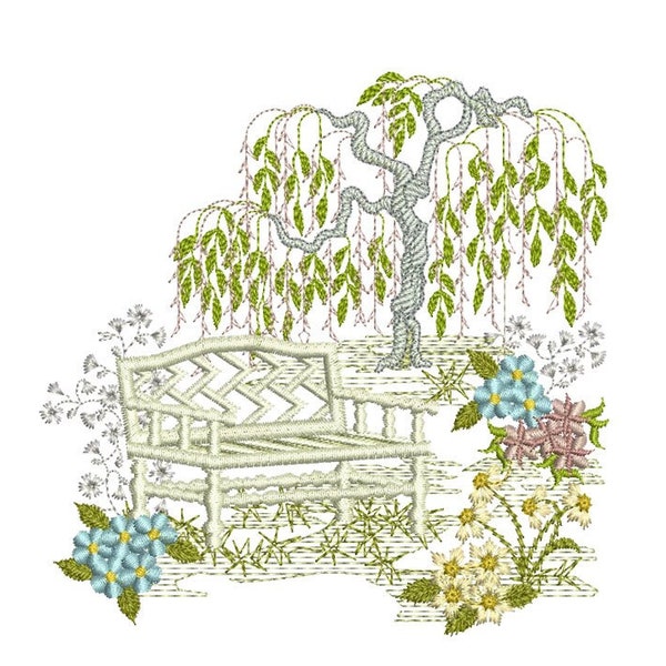 Garden Scene B machine Embroidery design by Sue Box in 2 sizes