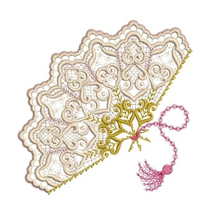 FAN - A Romantic Era - LADIES Machine embroidery design by Sue Box in 2 sizes