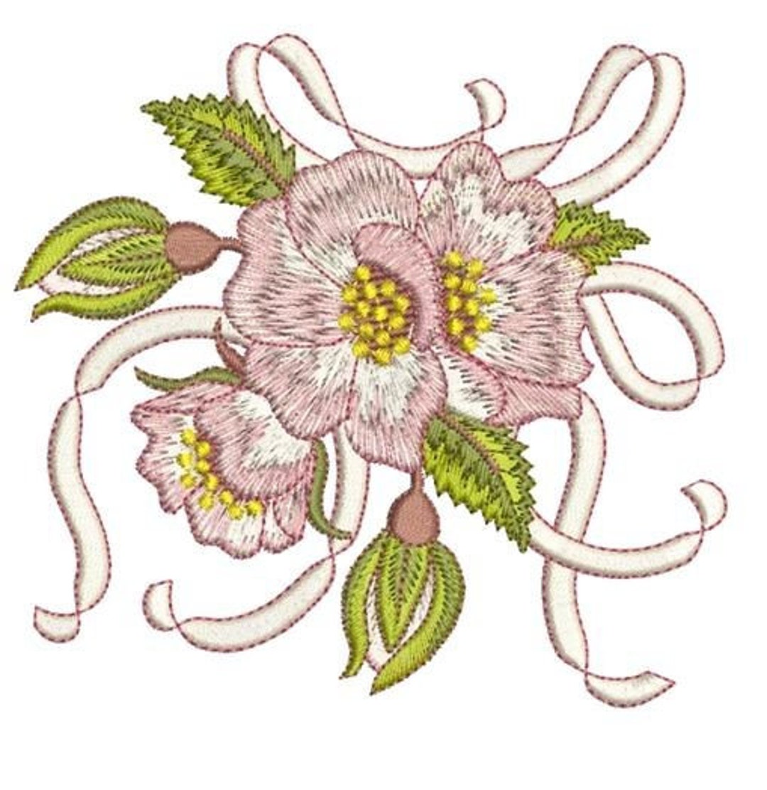 Briar and Ribbon Bouquet Embroidery Motif - 09 - Golden