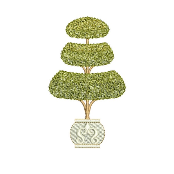 Arbre topiaire 3 - Maisons et jardins traditionnels anglais - Conception de broderie à la machine par Sue Box en 2 tailles