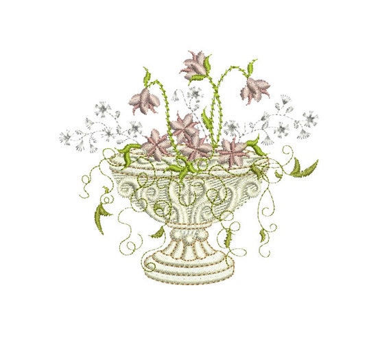 Flower Urn Machine Embroidery Design – English Garden (Digital Download)