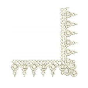 May include: A white corner border design with a delicate, intricate pattern of circles and swirls. The design is perfect for adding a touch of elegance to any project.
