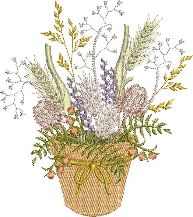 Wildflowers In Pot Embroidery Motif - 09 - by Sue Box