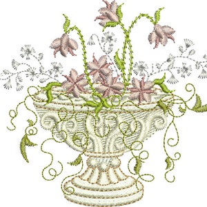 Flower Urn Machine Embroidery Design – English Garden (Digital Download) image 2