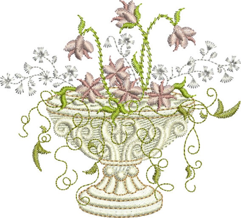 Flower Urn Machine Embroidery Design – English Garden (Digital Download) image 2