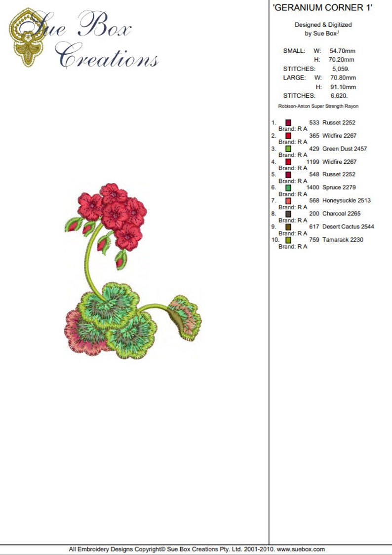 Geranium Corner 1 Machine Embroidery Design by Sue Box in 2 - Etsy
