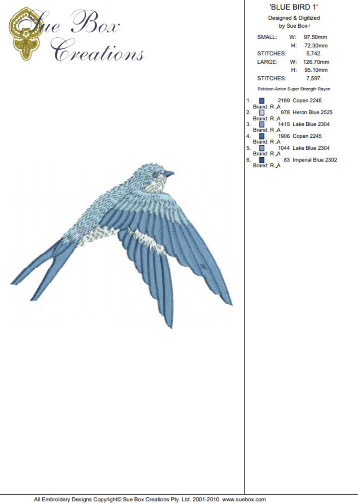 Blue Bird 1 Embroidery Motif 01 Everlasting Embroidery - Etsy