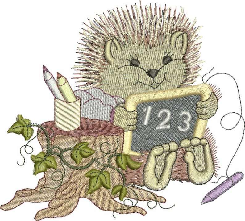 machine embroidery design as an instant download by Sue Box in 2 sizes Hedgehog Harold Woodland Treasures