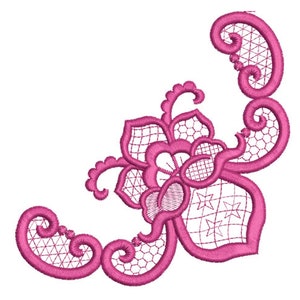 Puede incluir: Diseño de esquina floral rosa con intrincados encajes. Este diseño es perfecto para agregar un toque de elegancia a cualquier proyecto.