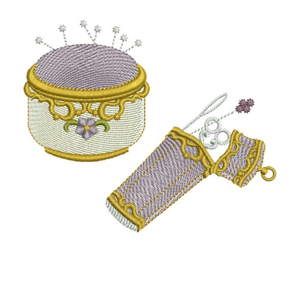 Pincushion and Etui machine embroidery design by Sue Box - Homemakers and Dressmakers