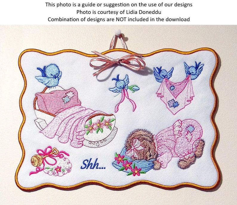 Baby cradle with blue bird machine embroidery design by sue  etsy