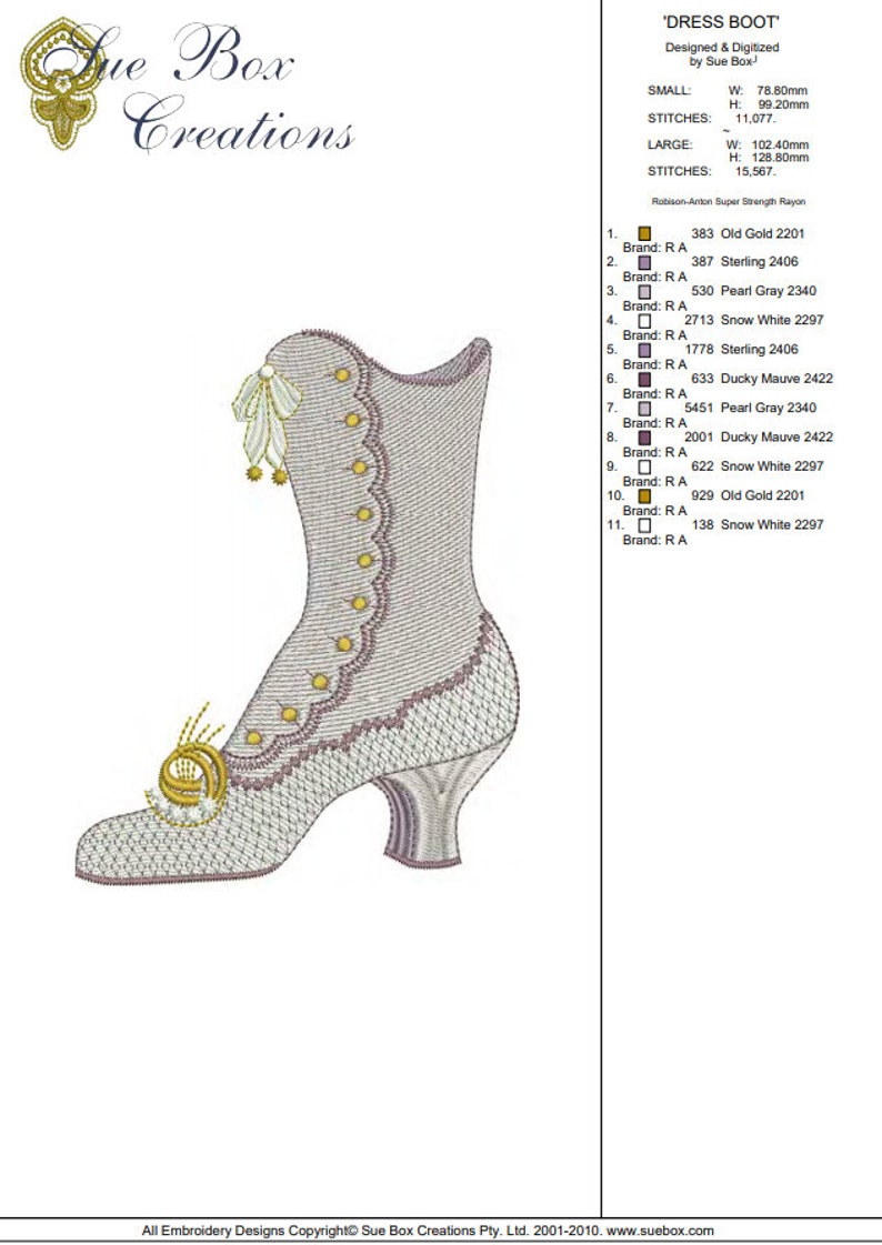 Dress Boot - Machine Embroidery Design by Sue Box in 2 Sizes - Elegant ...