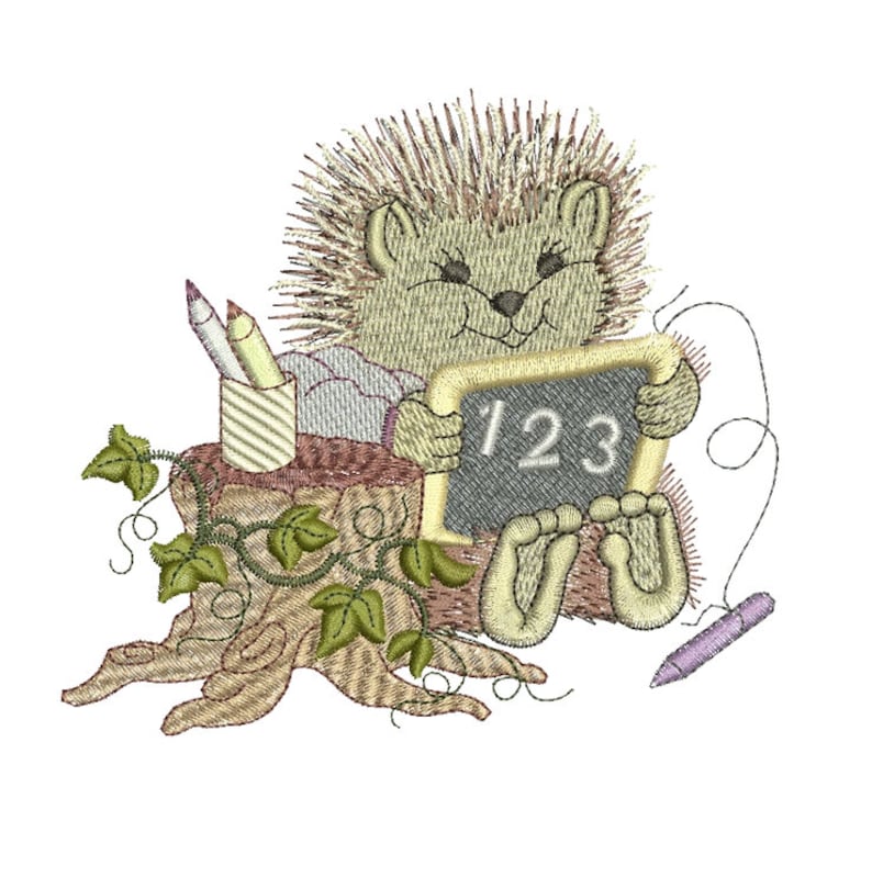 machine embroidery design as an instant download by Sue Box in 2 sizes Hedgehog Harold Woodland Treasures