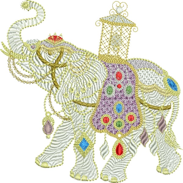 Elephant Large Embroidery Motif - 01LG - Metallic Thread designs by Sue Box