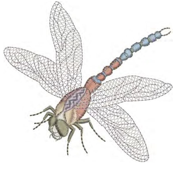 DRAGONFLY 1 Embroidery Motif - Natures -machine embroidery design by Sue Box in 2 sizes