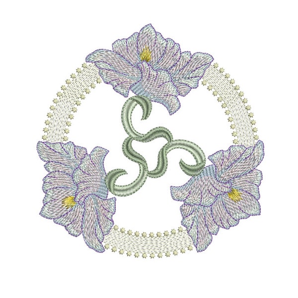 Blumen Kreis Rahmen - Jugendstil Design 6 - Elegantes Maschinenstickerei Design von Sue Box in 2 Größen