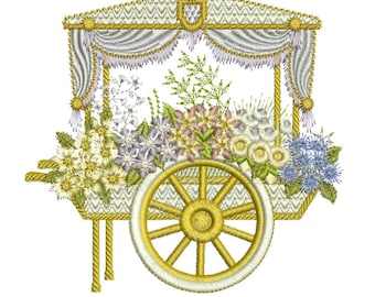 Flower Cart machine embroidery design by Sue Box from Creative Floral Gardens - in 2 sizes