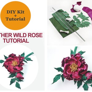 SPECIAL OFFER DIY leather wild rose making kit + leather wild rose tutorial, craft diy kit, beginners diy leather kit, flower making kit