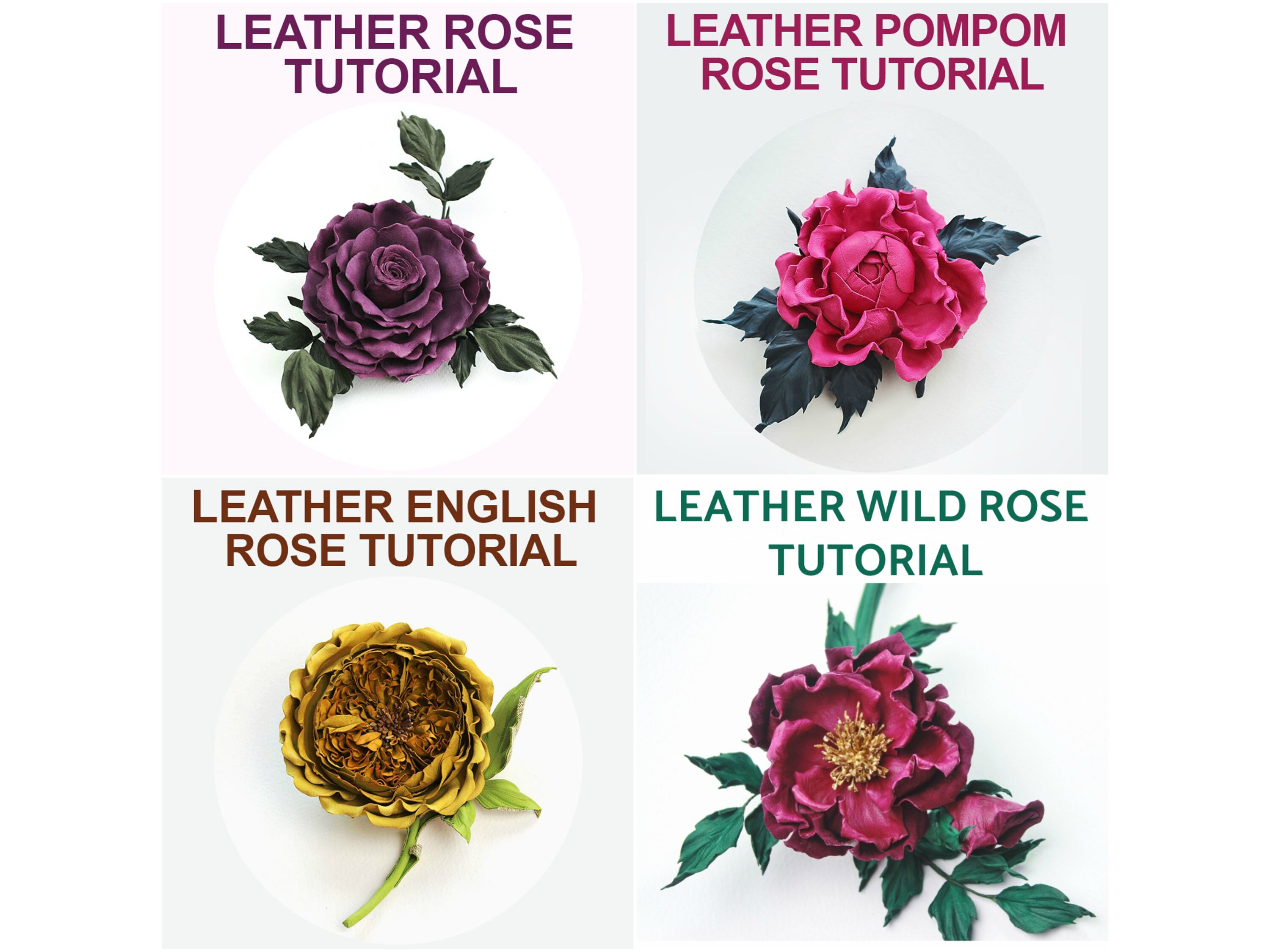 4 for the Price of 3 Leather ROSE Tutorial Bundle, Rose Pattern ...