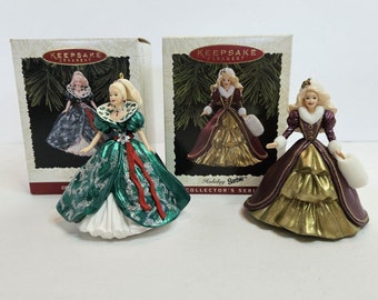 Hallmark Keepsake Barbie Ornaments Set of 2 Holiday Barbie Ornaments 1995 & 1996