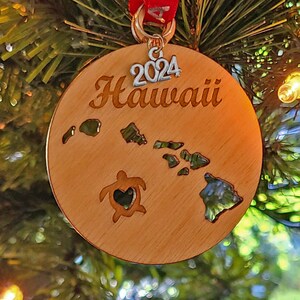 Hawaii Island Chain Birch Wood Christmas Ornament with optional charm