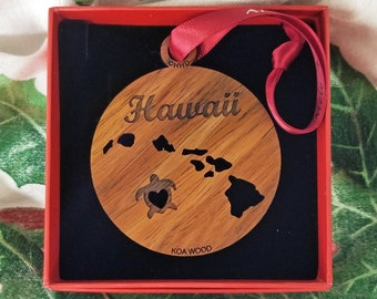 Hawaiian Island Chain, Koa Wood Christmas Ornament, Made in Hawaii with optional charm