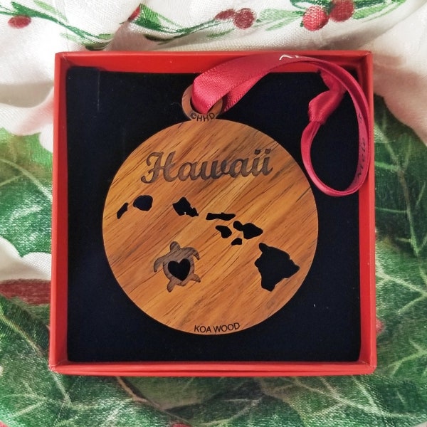 Hawaiian Island Chain, Koa Wood Christmas Ornament, Made in Hawaii with optional charm