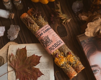 Dressed Beeswax Mabon Altar Candle: Autumn Equinox Ritual