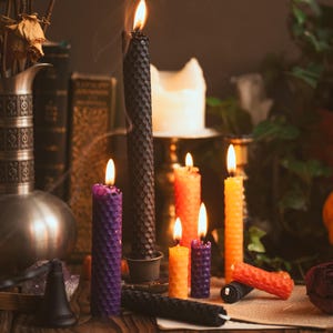 Samhain Beeswax Altar Candle Set: Handmade Ritual Gift
