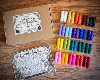 40 Mini Beeswax Spell Candles Set | Witchcraft Candle Magic Kit | Colour Spell Candles | British Beeswax Ritual Candles with Guide Card